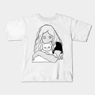 Cute girl and white cat Kids T-Shirt